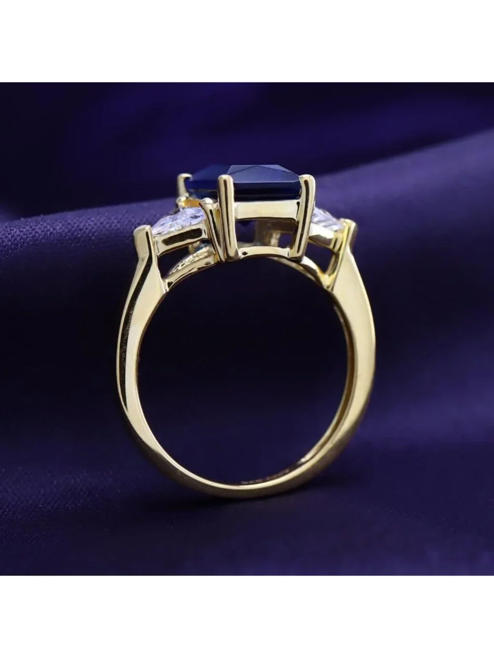 Elegant 3 Stone Promise Ring for Women - Blue Sapphire & White Topaz Accent